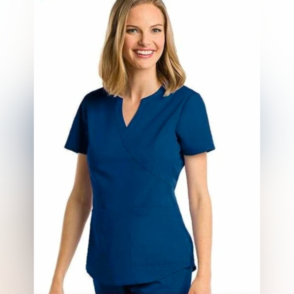 Nrg By Barco Scrub Top Size M Medium Navy Blue Short Sleeve Shirt Stretch Pocket